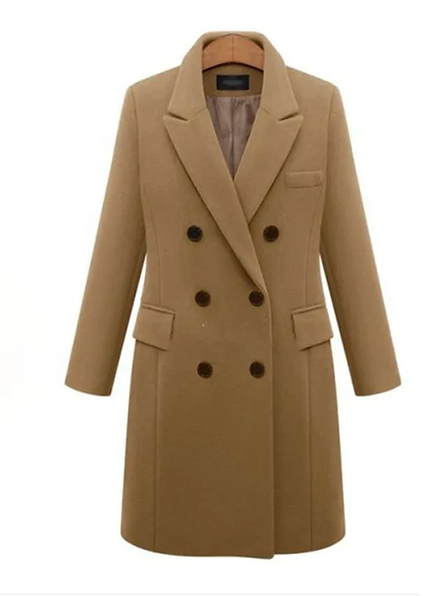 Women's Overcoat Fall Double Breasted Long Coat Thermal Warm Windproof Trench Coat Winter Coat Pea Coat Daily Wear Vacation Stylish Chic & Modern Jacket Long Sleeve Slim Fit Black