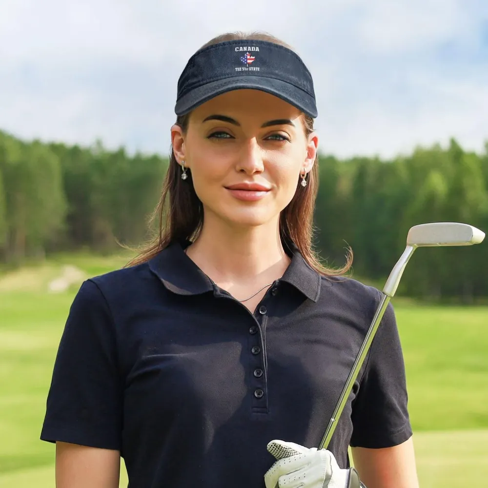 Canada 51st State Denim Visor Hat Adjustable Unisex Golf Sports Empty Top Cap