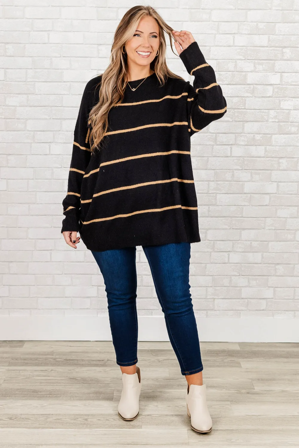 Slumber Party Sweater, Black-Brown