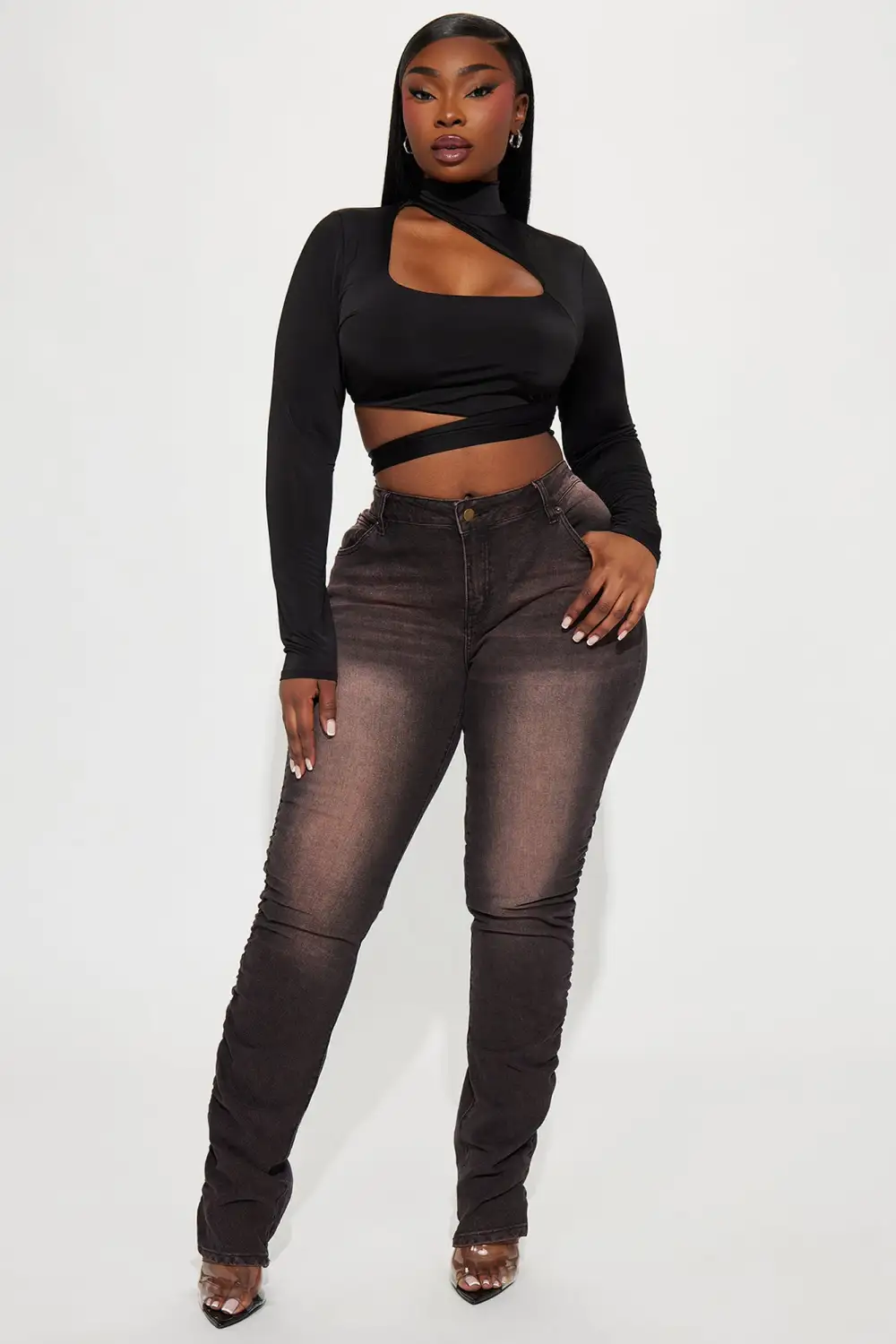 Cutting Ties Tinted Stacked Stretch Skinny Jeans - Mocha