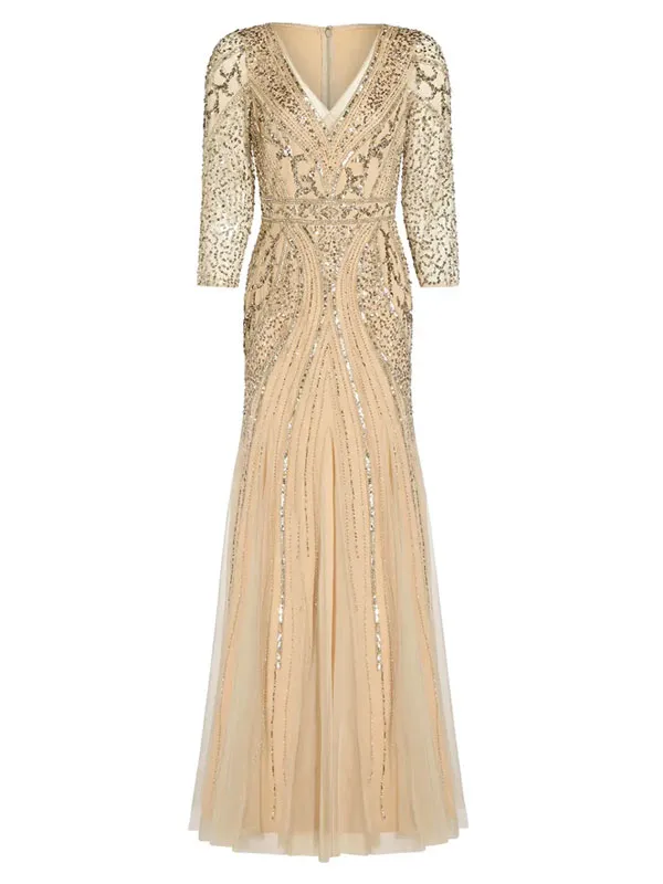 Mid-sleeve high-end lace elegant wedding ladies dress