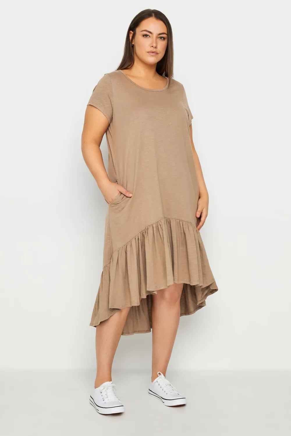 Evans Brown Dipped Smock Hem T-Shirt Dress