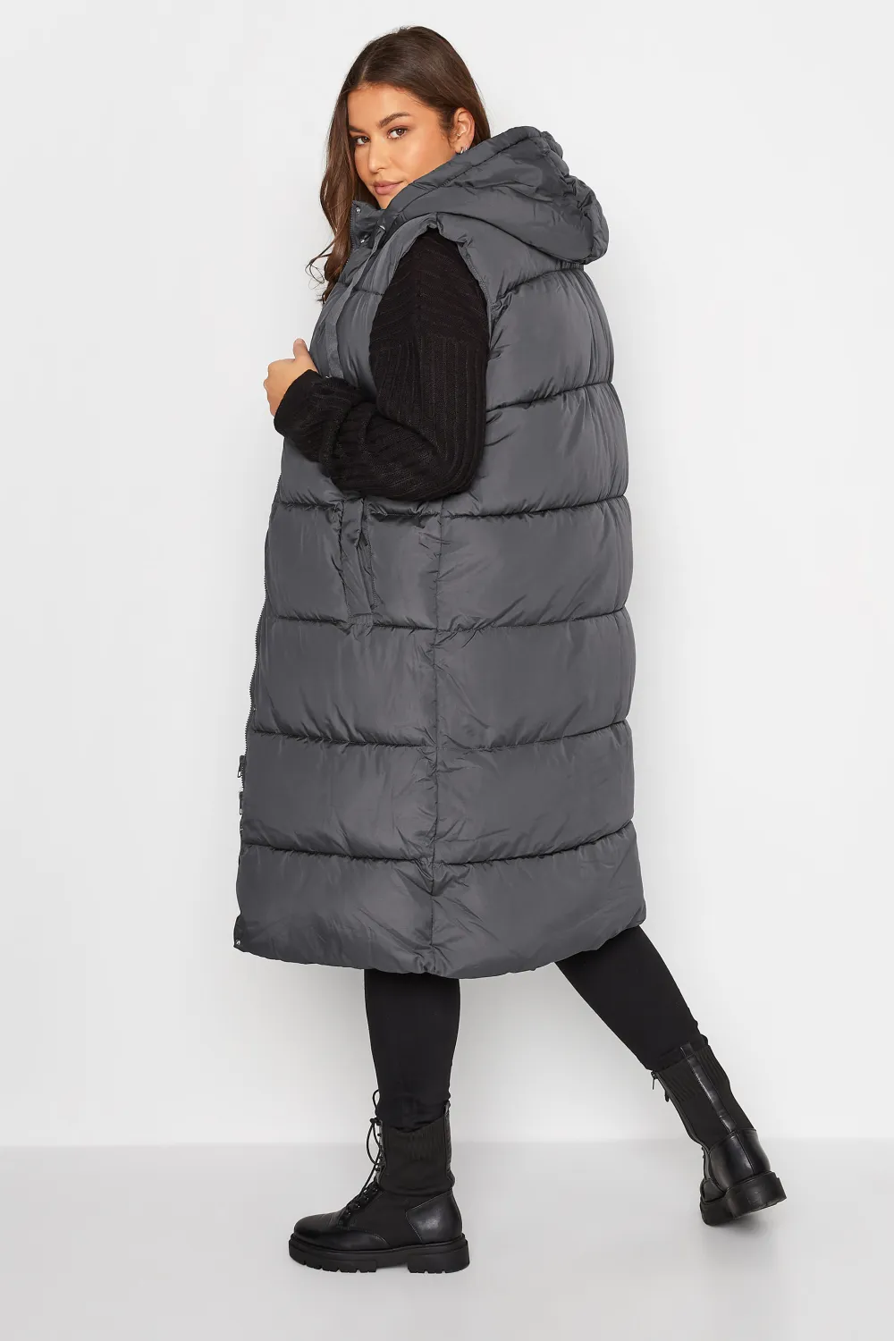 LTS Tall Grey Longline Puffer Gilet