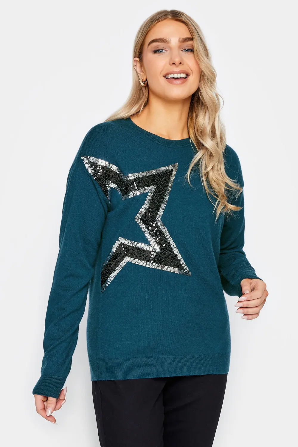 M&Co Teal Green Sequin Star Embellished Jumper