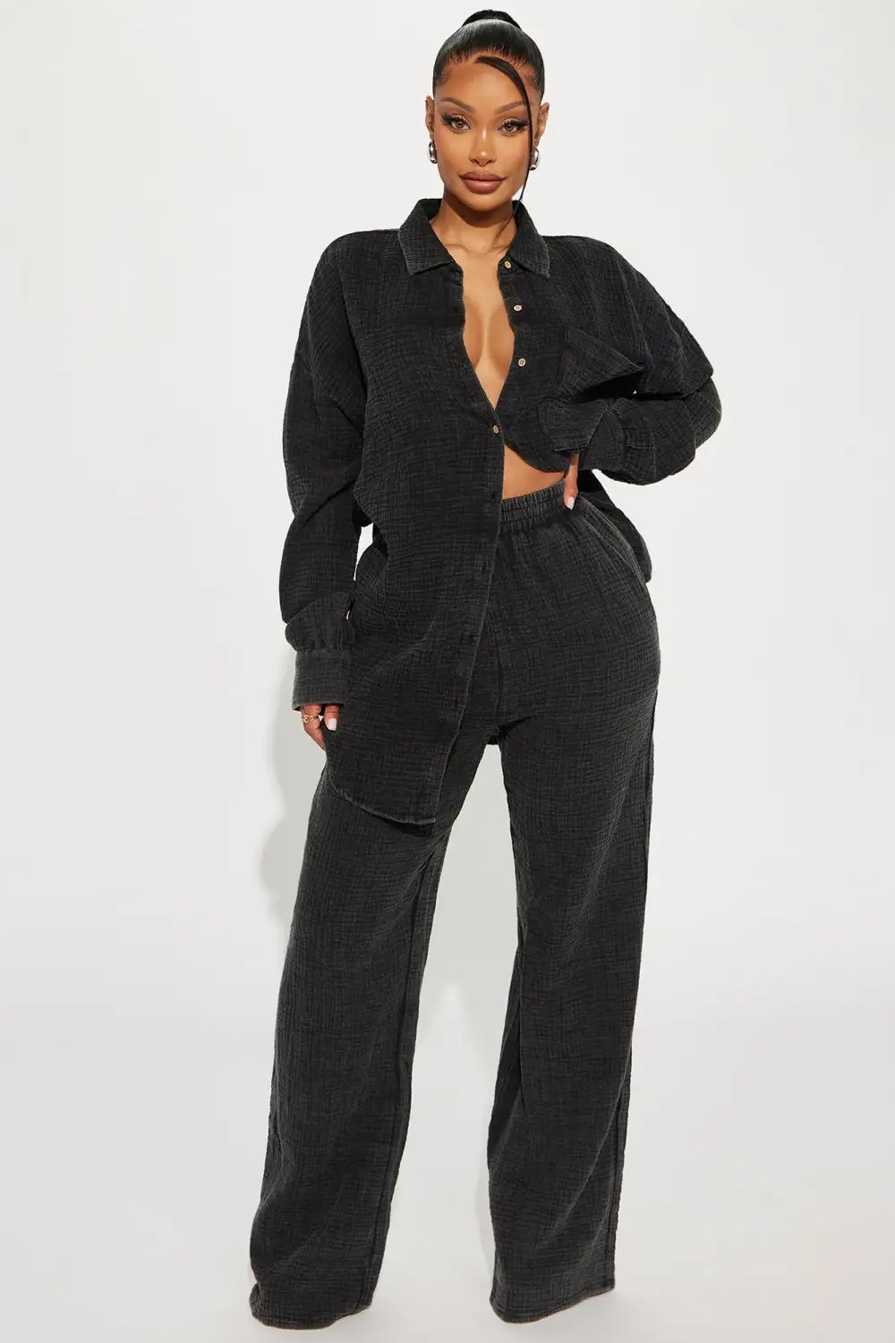 Over The Clouds Washed Pant Set - Black