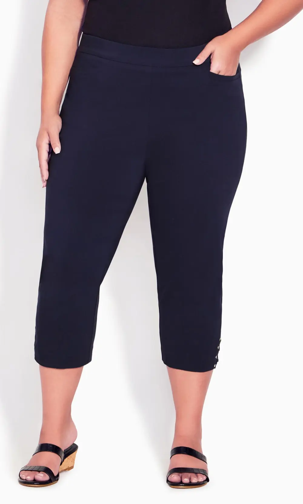 Evans Navy Blue Cut Out Stud Cropped Leggings
