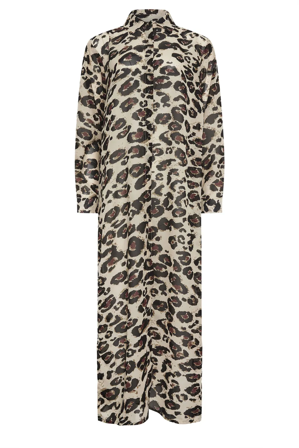 LTS Tall Brown Leopard Print Longline Beach Shirt