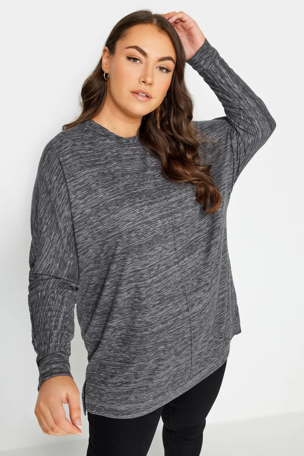 YOURS LUXURY Curve Light Grey Front Seam Detail Jumper
