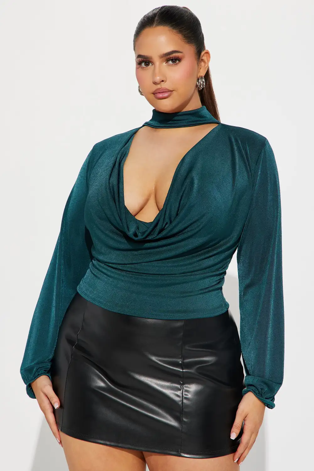 Noelle Cowl Neck Top - Hunter