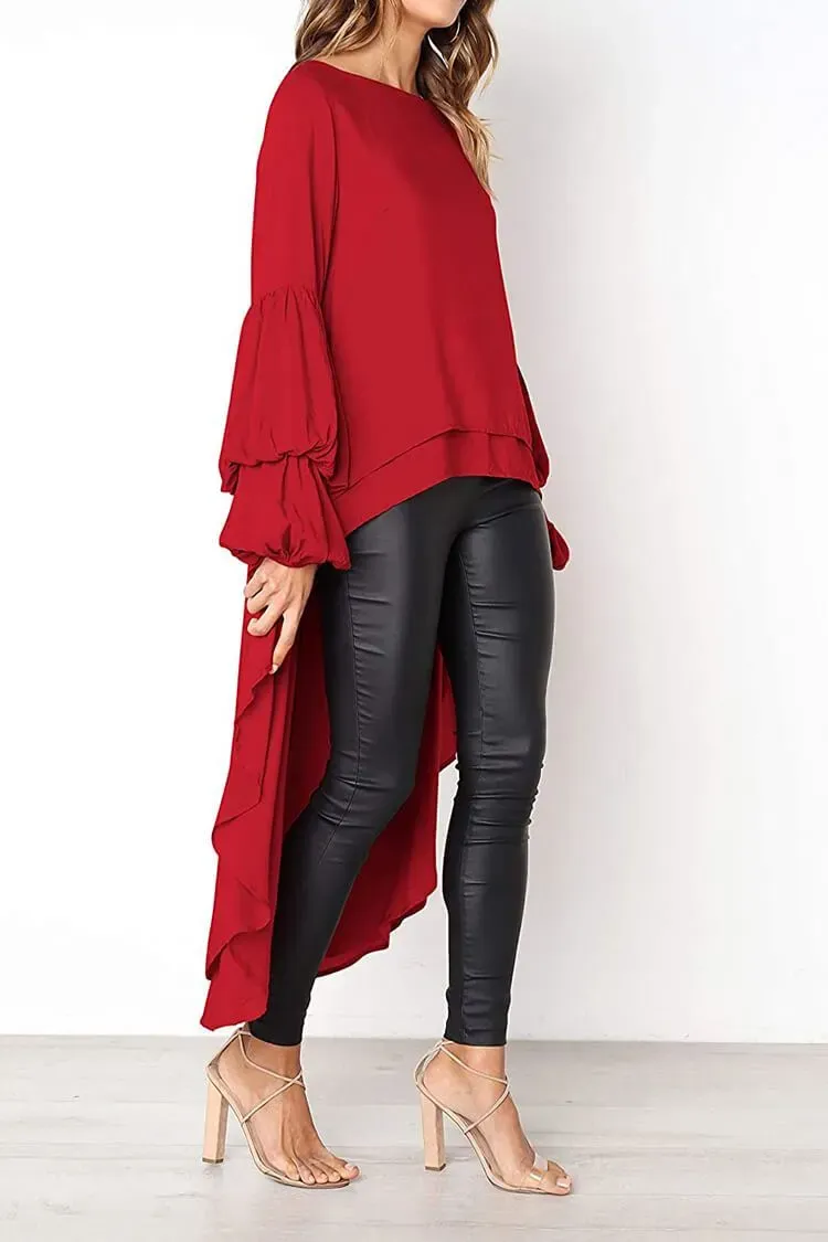 Lantern High Low Asymmetrical Irregular Hem Shirt Dress