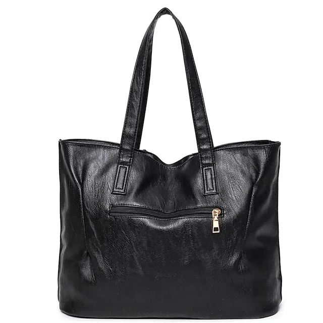 Women's Tote Shoulder Bag Top Handle Bag Shopper Bag PU Leather Shopping Daily Large Capacity Solid Color Black Red Wine Grey