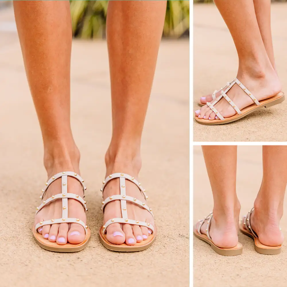 It All Makes Sense Sand Brown Studded Sandals