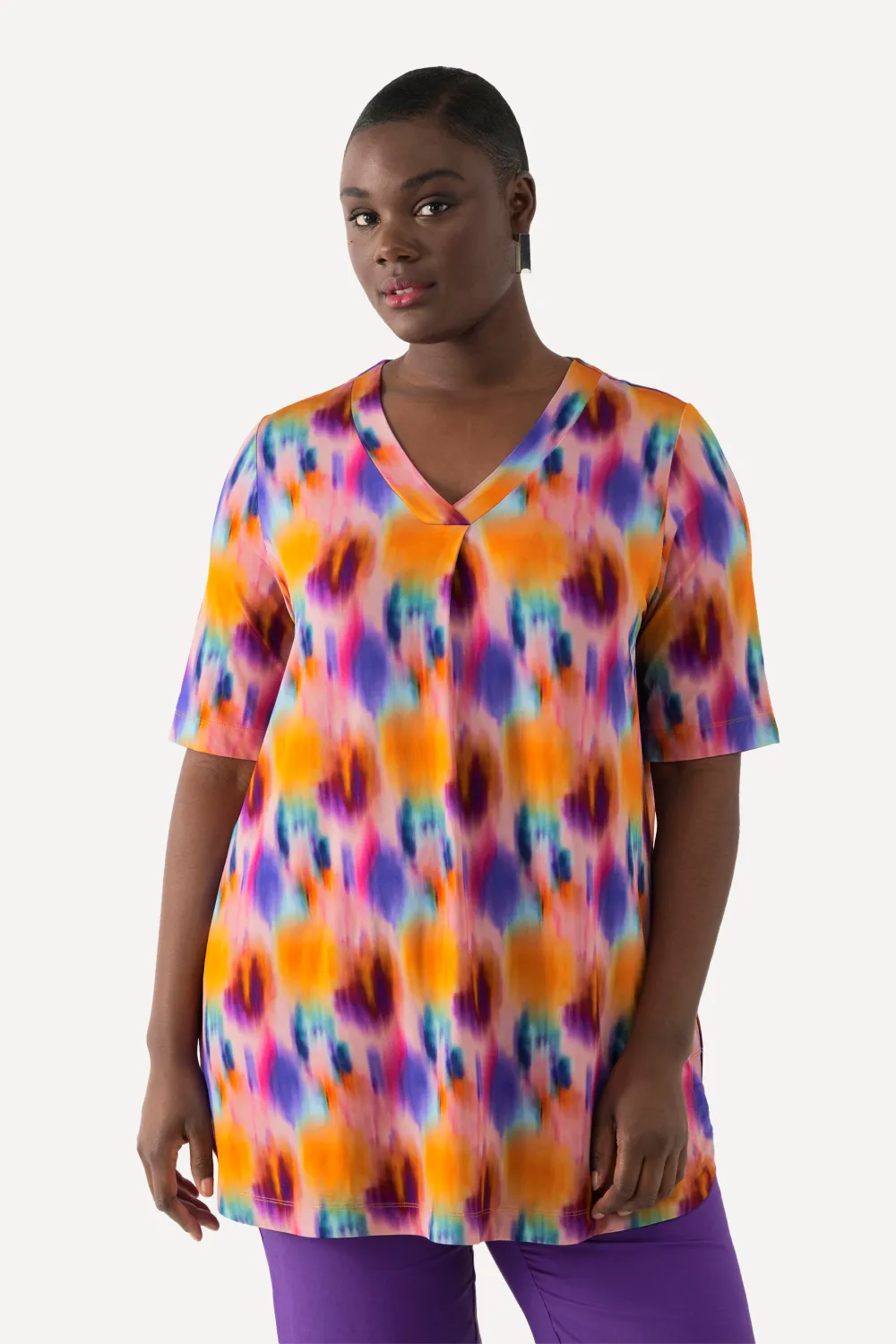 Slinkyshirt, A-Linie, V-Ausschnitt, Halbarm