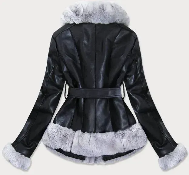 Black fur jacket Leather