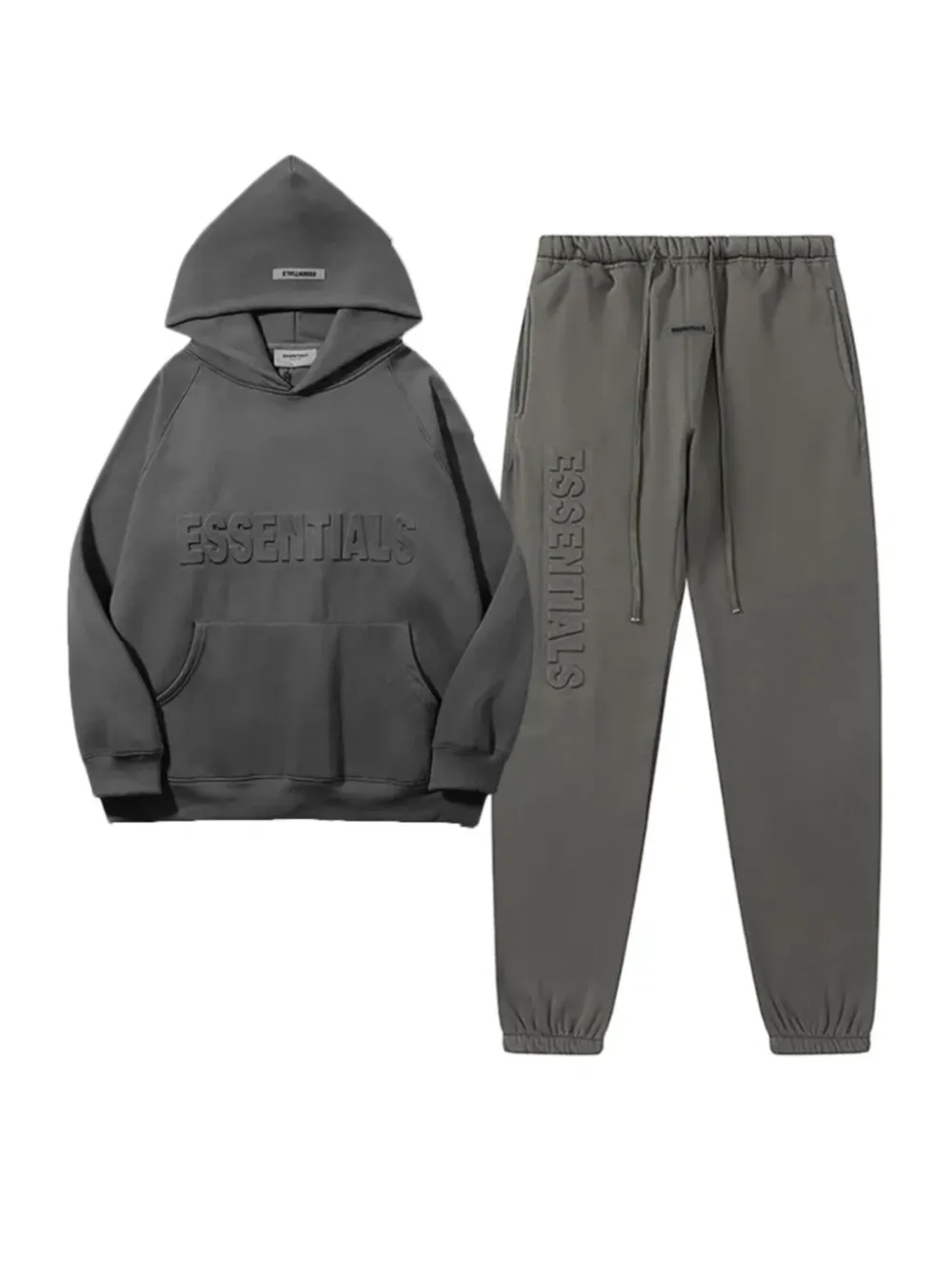 Embossed Relief Hoodie & Pants Set Gray