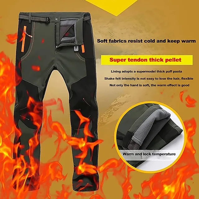 Women's Fleece Lined Pants Waterproof Hiking Pants Black Trousers Softshell Pants Winter Outdoor Thermal Warm Windproof Lightweight Elastic Waist Bottoms Army Green Burgundy Orange Camping
