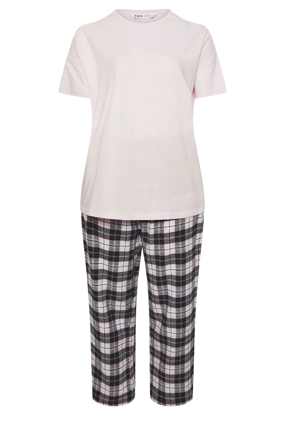 YOURS Curve Pink Woven Check Print Pyjama Set