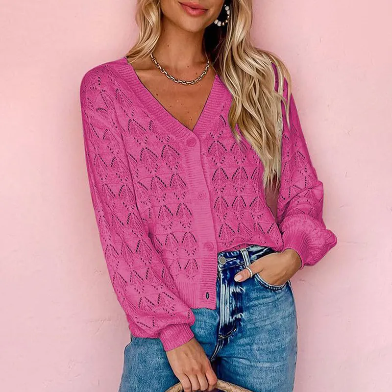 Solid Colors Jacquard Weave Casual Cardigan