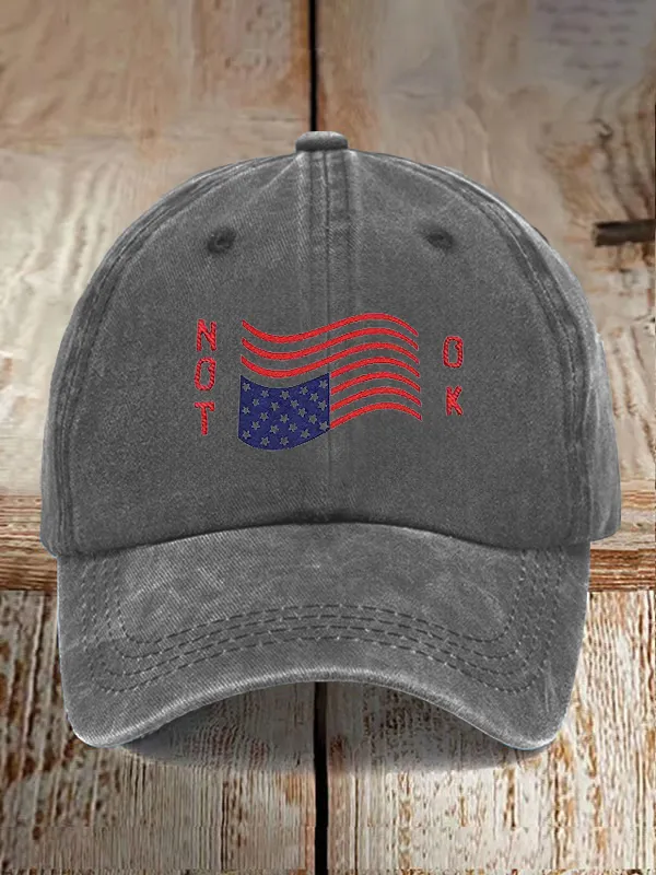 Retro We Are Not Ok Print Baseball Cap