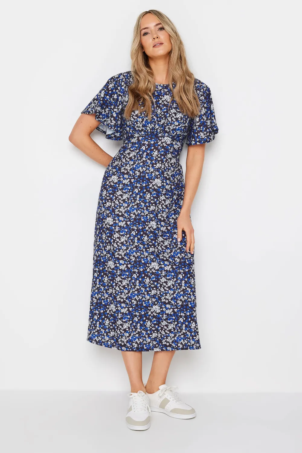 LTS Tall Navy Blue Ditsy Floral Midi Dress