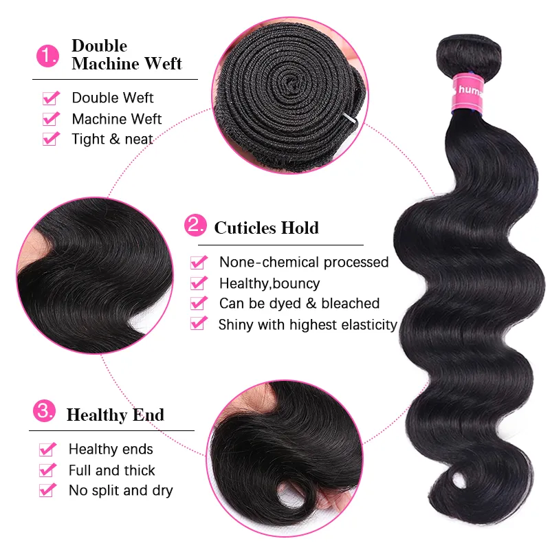 Sterly Hair Affortable Body Wave 3 Bundles With 4×4 Lace Closure 100% Unprocessed Virgin Human Hair