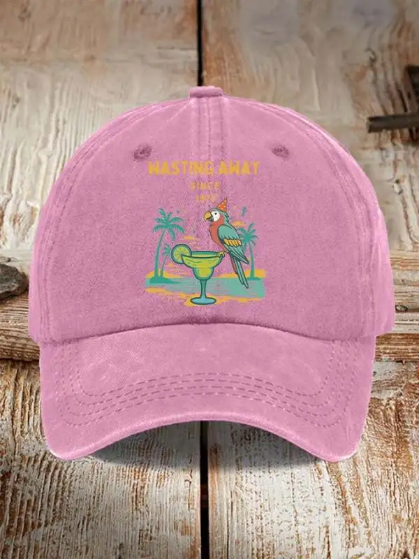 Retro Parrot Margarita Wasting Away Since 1977 Print Baseball Cap