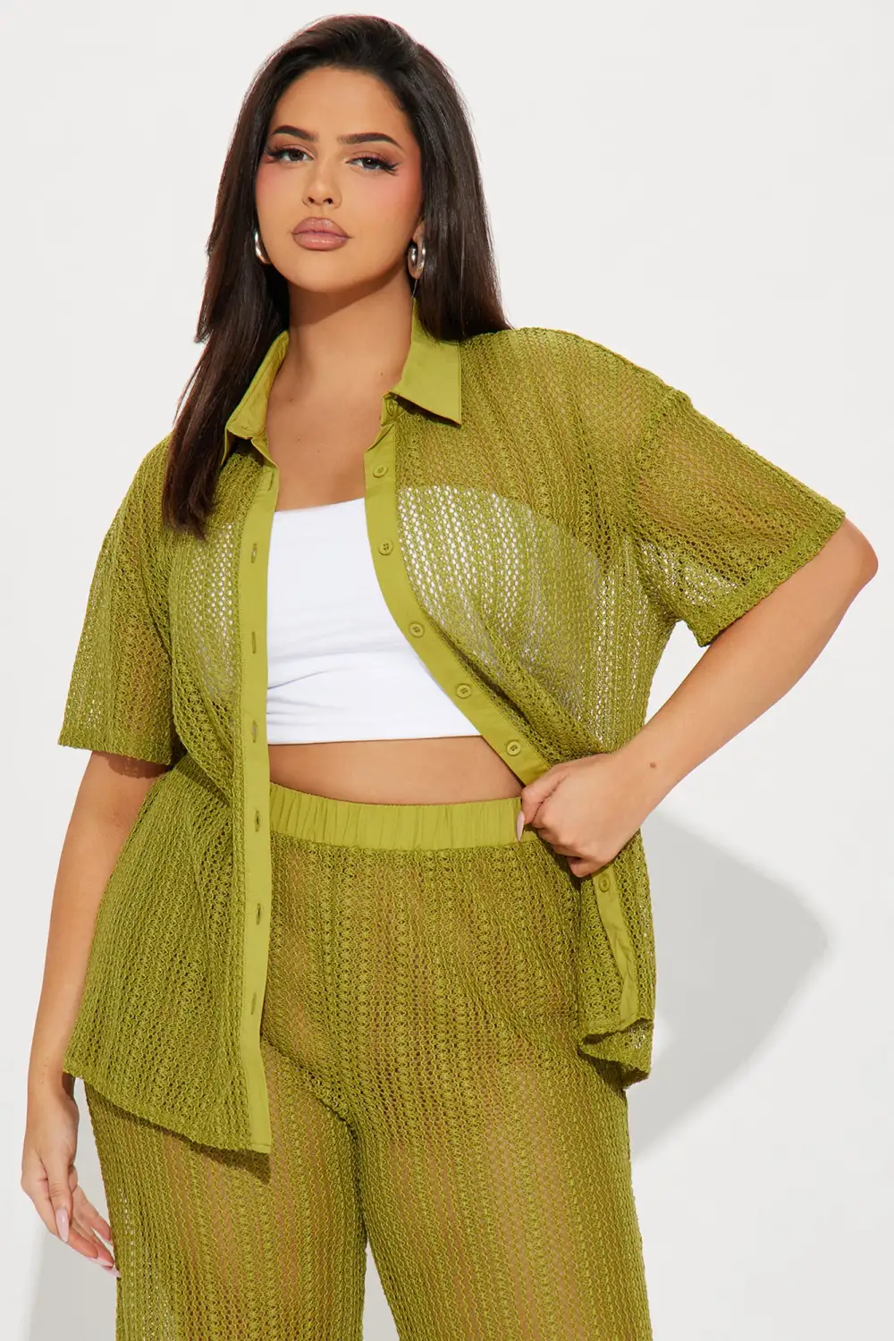 In My Vacay Era Crochet Pant Set - Green