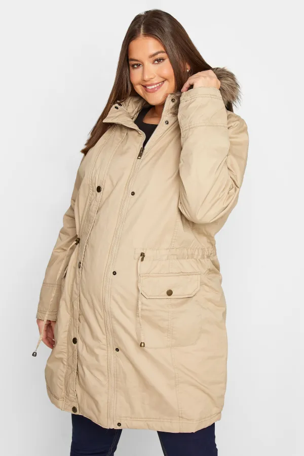 LTS Tall Beige Brown Maternity Parka