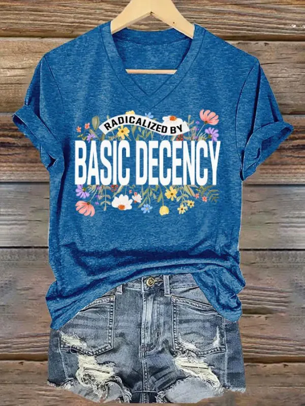 Women's Fashion Casual Radicalized By Basic Decency Printed Fdt Short-Sleeved T-Shirt