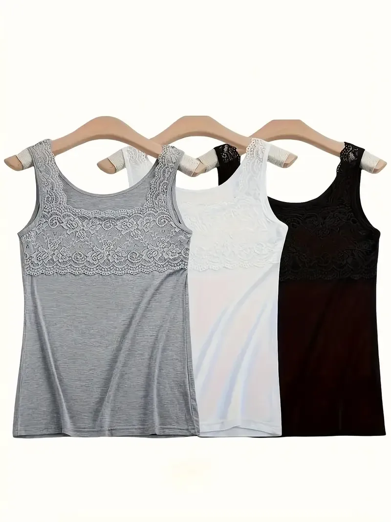 Three-piece Set of Floral Strap Tank Tops