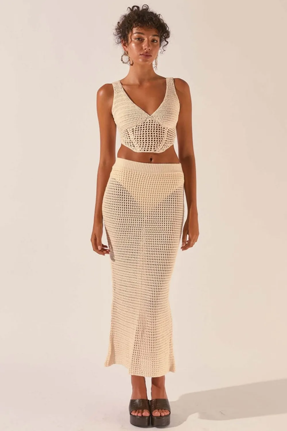 Crochet Midi Top + Skirt Set Dress