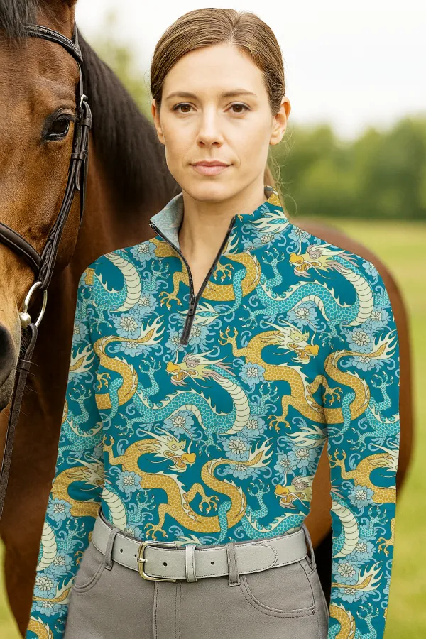 Women's Riding Style Equestrian Print Long Sleeve Casual Shirt