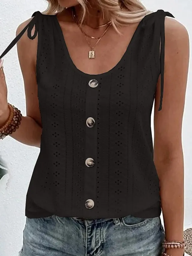 Women's Tank Top Plain Daily Weekend Sleeveless Light Blue claret Black Button Sleeveless Basic U Neck Regular Fit