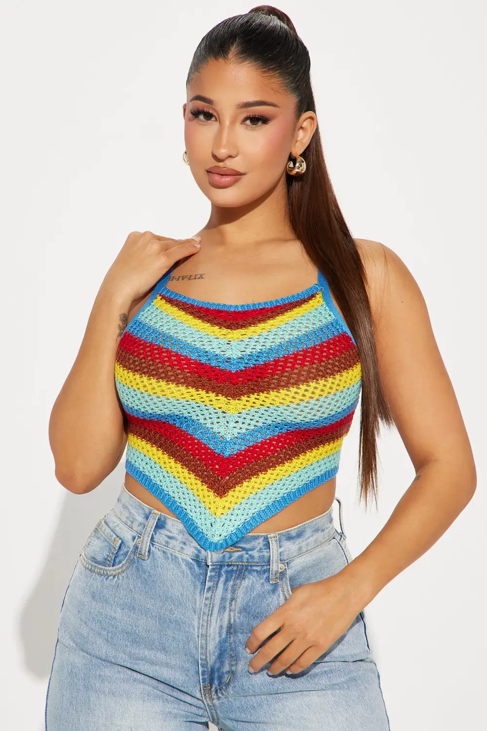 In The Sun Striped Crochet Top - Blue/combo