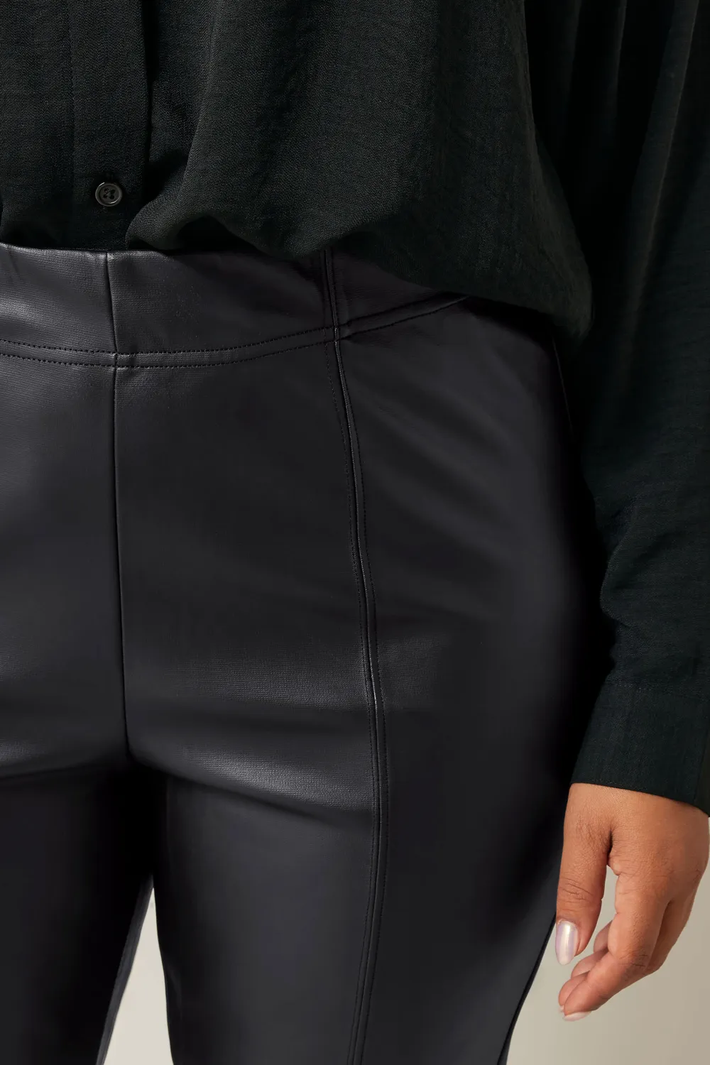 Evans Black Leather Look Stretch Trousers