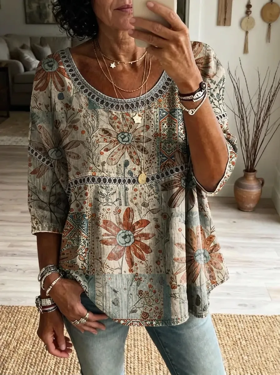 Women's Nashville Floral Patchwork Printed Top