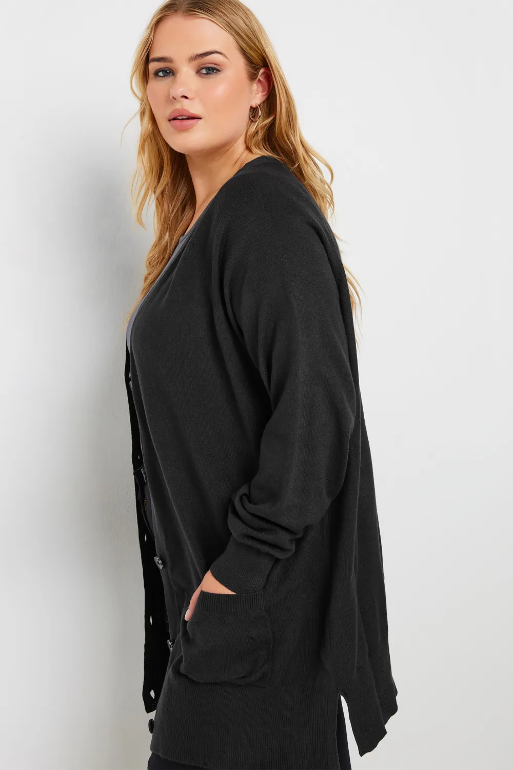 YOURS Curve Black Boyfriend Button Through Cardigan