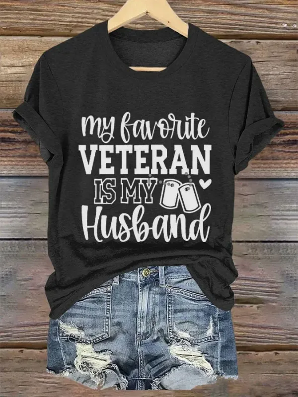 Women's 'My Favorite Veteran Is My Husband' Print T-Shirt