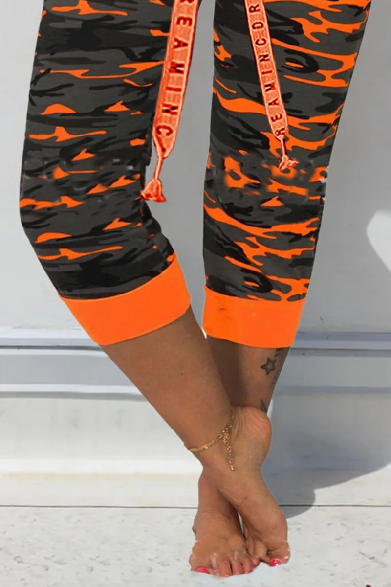 Camo Print Drawstring Capris Pants