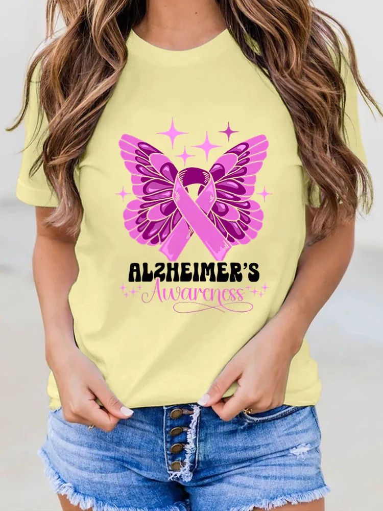 Women Alzheimer Awareness Print V-Round T-Shirt上报