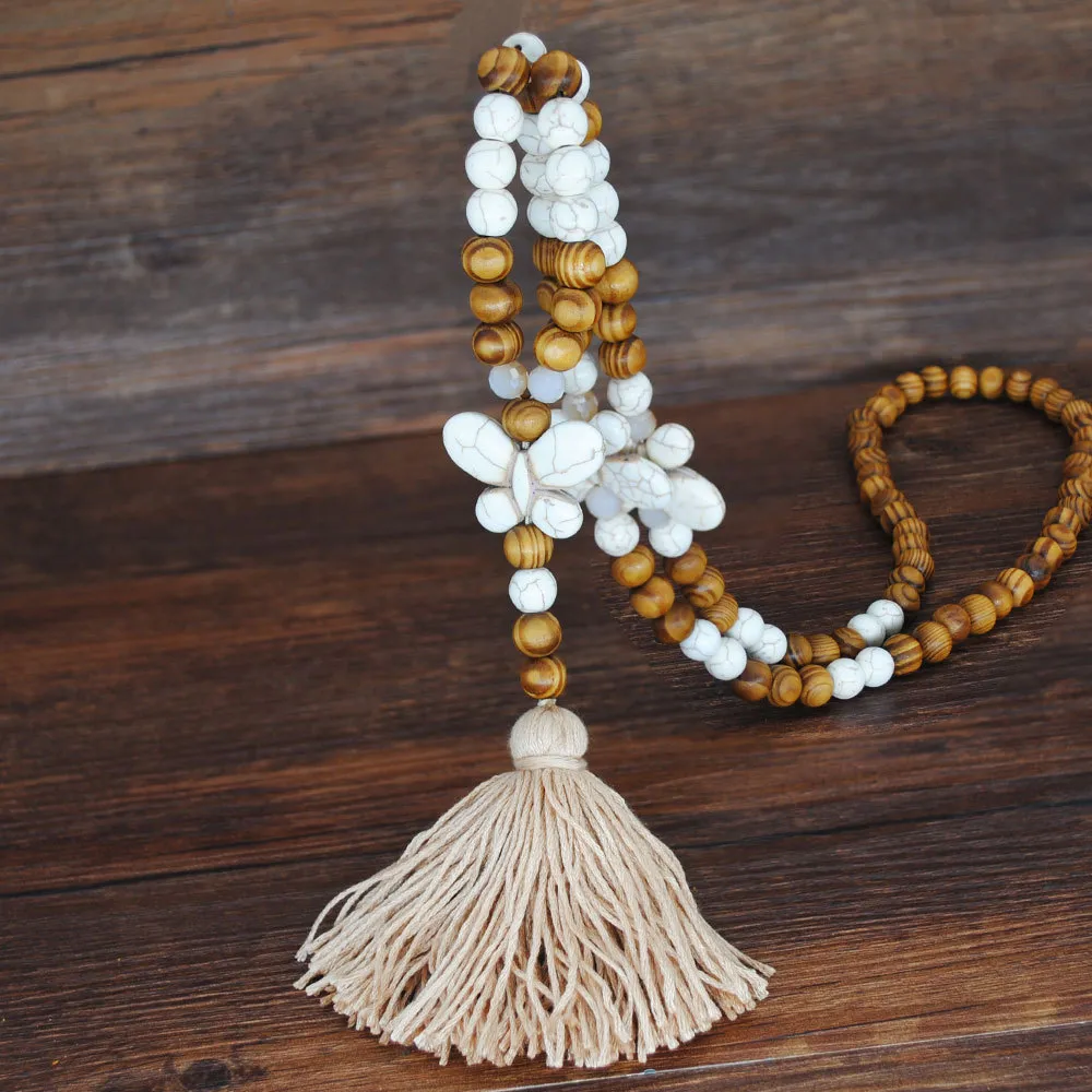 Boho Linen Dress Pendant Fringed Sweater Necklace