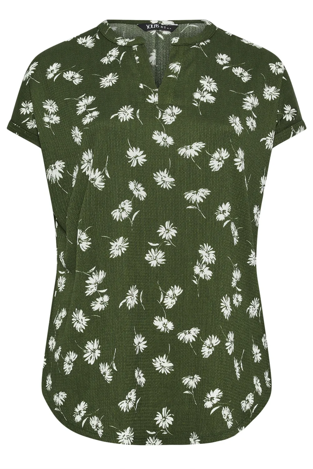 YOURS Curve Khaki Green Floral Print Notch Neck Blouse