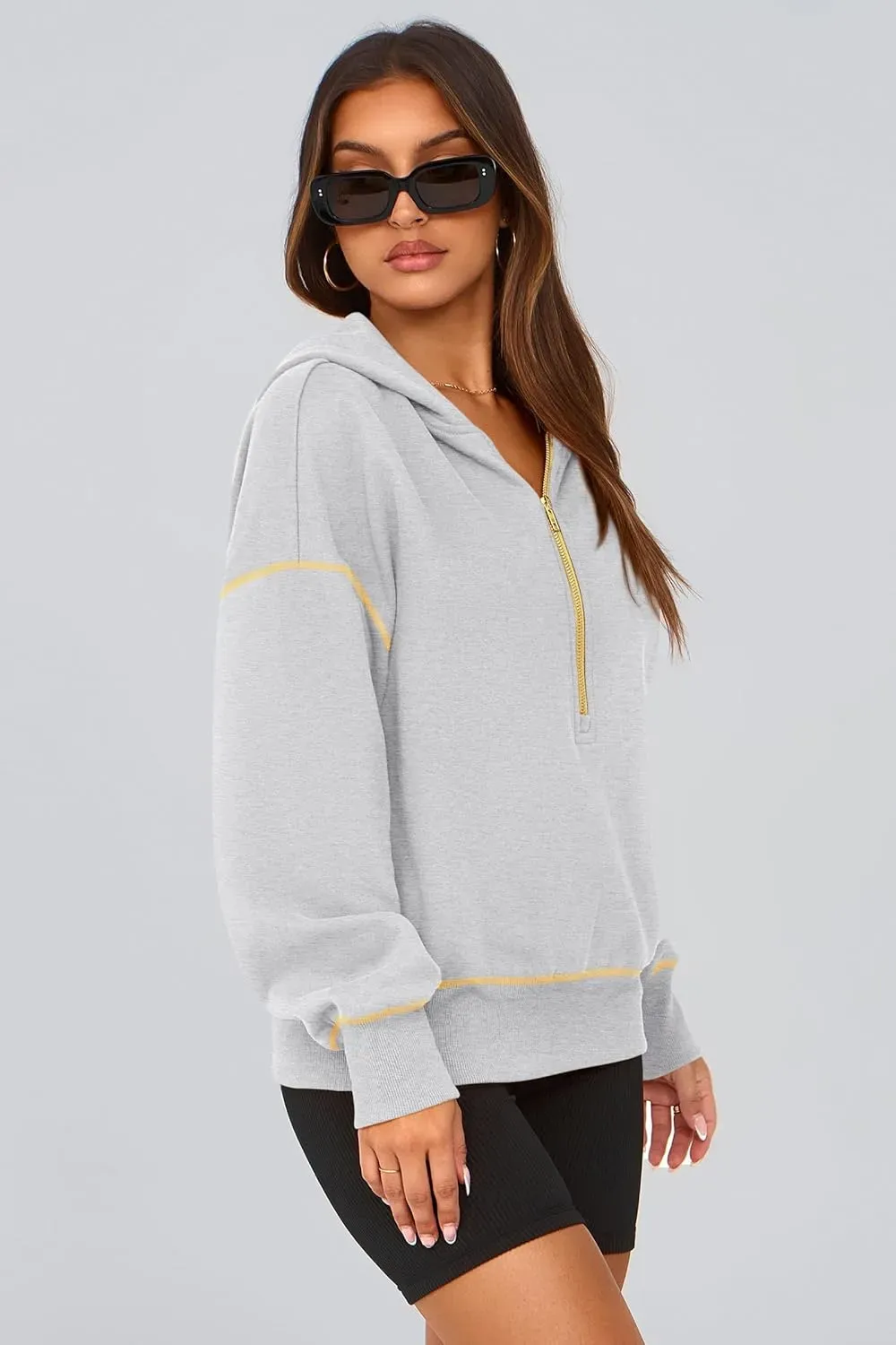 Women's Hooded Sweatshirts Long Sleeve Half Zip Cropped Hoodie Pullover Winter Fashion Clothes