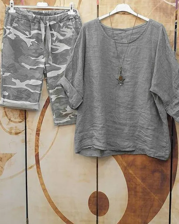 Cotton Linen Shirt & Pants Relaxed Fit S-5XL Relax Fit Pants & Short Solid Sleeve Shirt Suit Cotton Linen Two-piece Matching Set