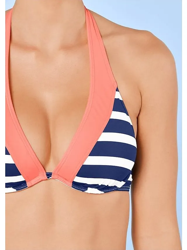 Women's Swimwear Bikini 2 Piece Normal Swimsuit 2 Piece Sexy Striped Navy Blue Padded V Wire Bathing Suits Sports Vacation Beach Wear