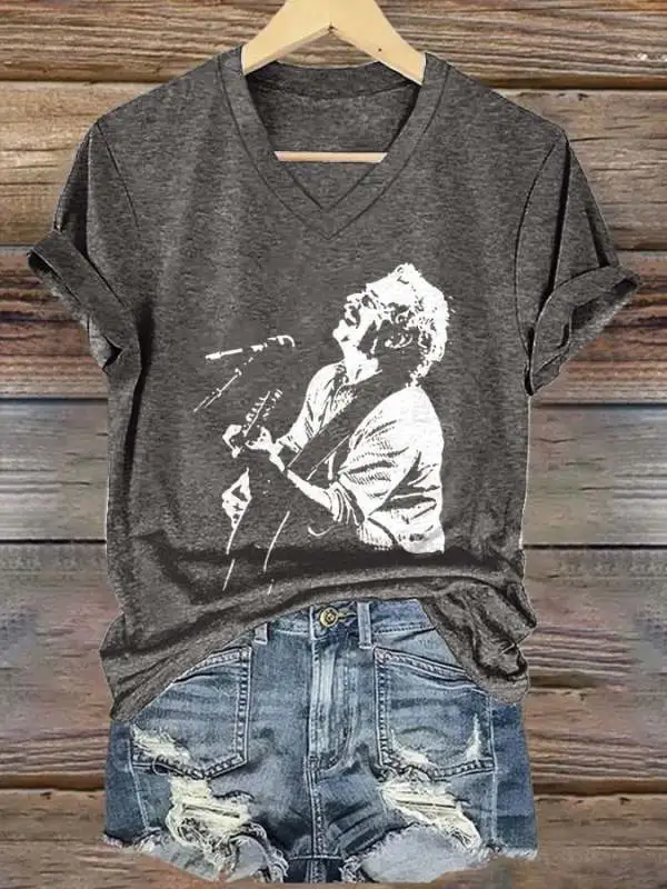 V-Neck Retro Wrinkles Only Go Where Smiles Have Been Print T-Shirt