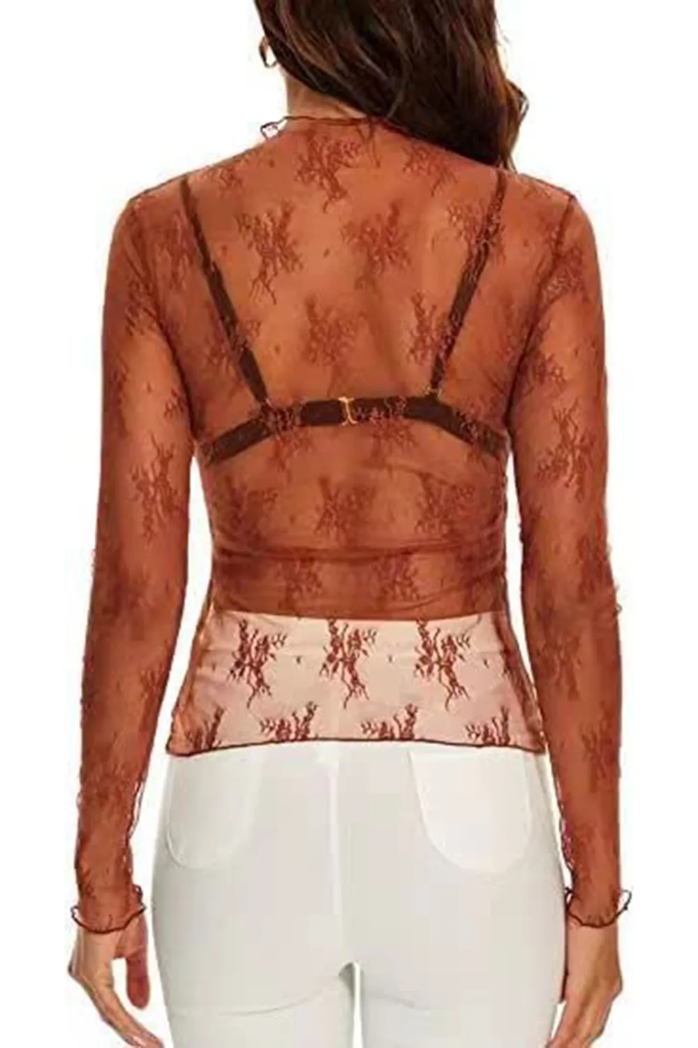 Mincib Mesh Lace Long Sleeve Layering Top