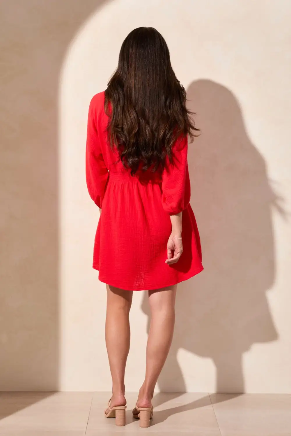 Smocked Puff Sleeve Dress-Bayberry