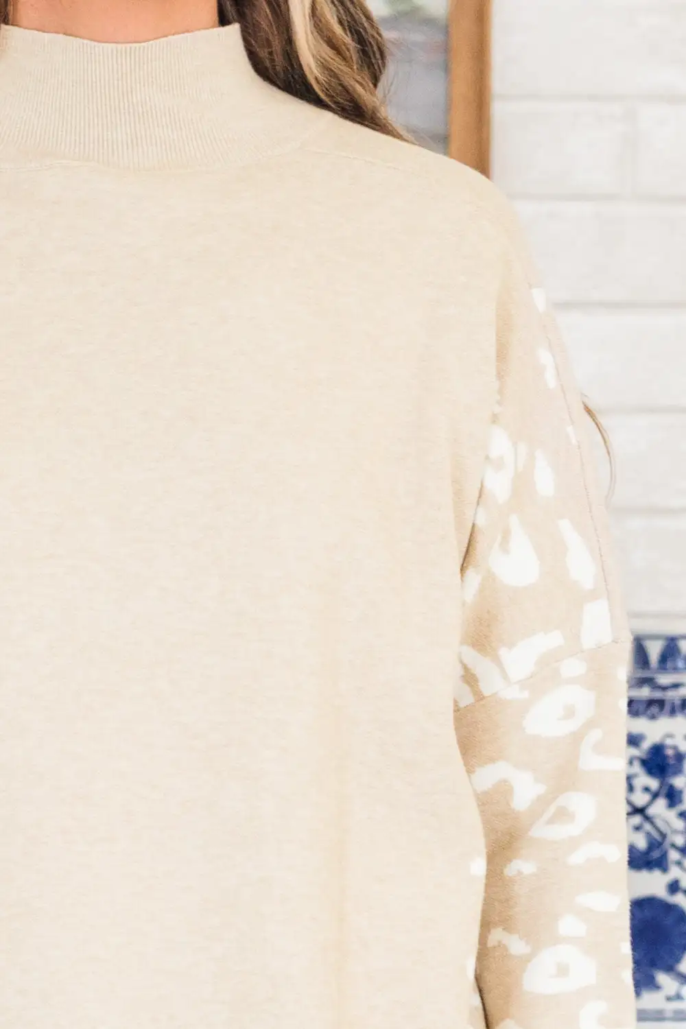 Time To Walk Away Sweater Tunic, Taupe-White