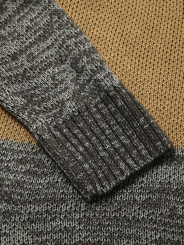 Women's Pullover Sweater Jumper V Neck Crochet Knit Knit Patchwork Knitted Fall Winter Tunic Going out Weekend Stylish Long Sleeve Color Gradient Brown S M L